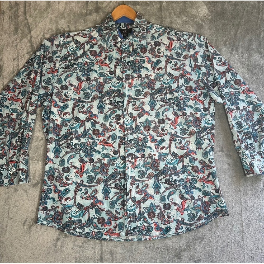 XMI Men's Paisley Button Down Shirt Long Sleeve Boho Western Ornate Print